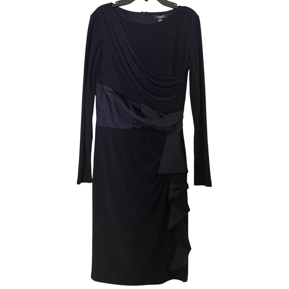 CHAPS Women’s Small Petite Navy Blue Midi Dress Long Sleeve